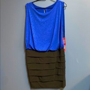 NWT ENFOCUS WOMAN SIZE 16 W COBALT BLUE GLITTER  TOP BLACK SKIRT COCKTAIL DRESS